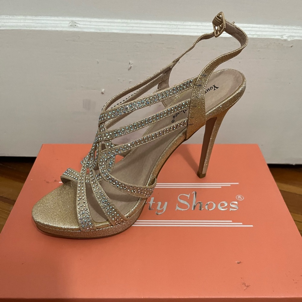 New Gold Bejeweled Prom Heels.